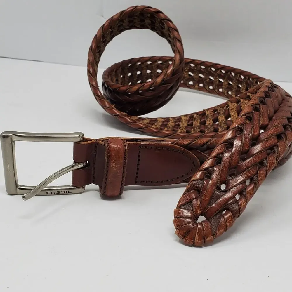 Fossil brown weaved Genuine leather Belt 1.15